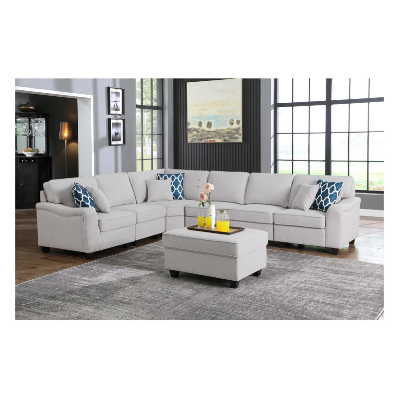 Canapé modulaire en L gris clair de 7 po avec repose-pieds et repose-pieds Leo