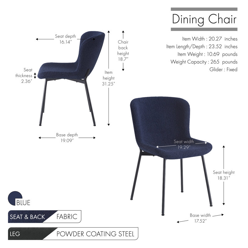 Bahriye Fabric Dining Chairs, Blue