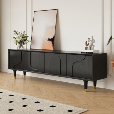 71" Mid-Century Modern TV Stand, Brown Wood Media Console for Living Room, Pre-Assembled with Easy Setup (Attach Legs Only)