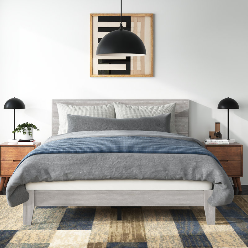 Lit plateforme avec tête de lit Allyannah, Chêne gris cendré, Grand