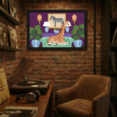 Animals Giraffe On Couch With Zebra Art