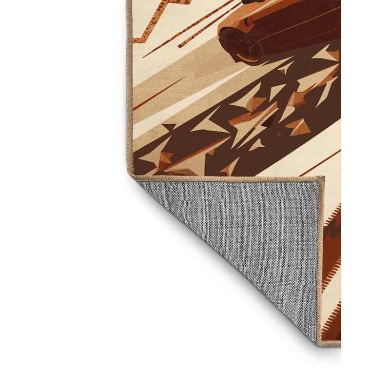 Machine Washable Takengon Drifting Car Scene Sleek & Chic Modern Geometric Rug in Brown – LightBrown Binding, 2x5