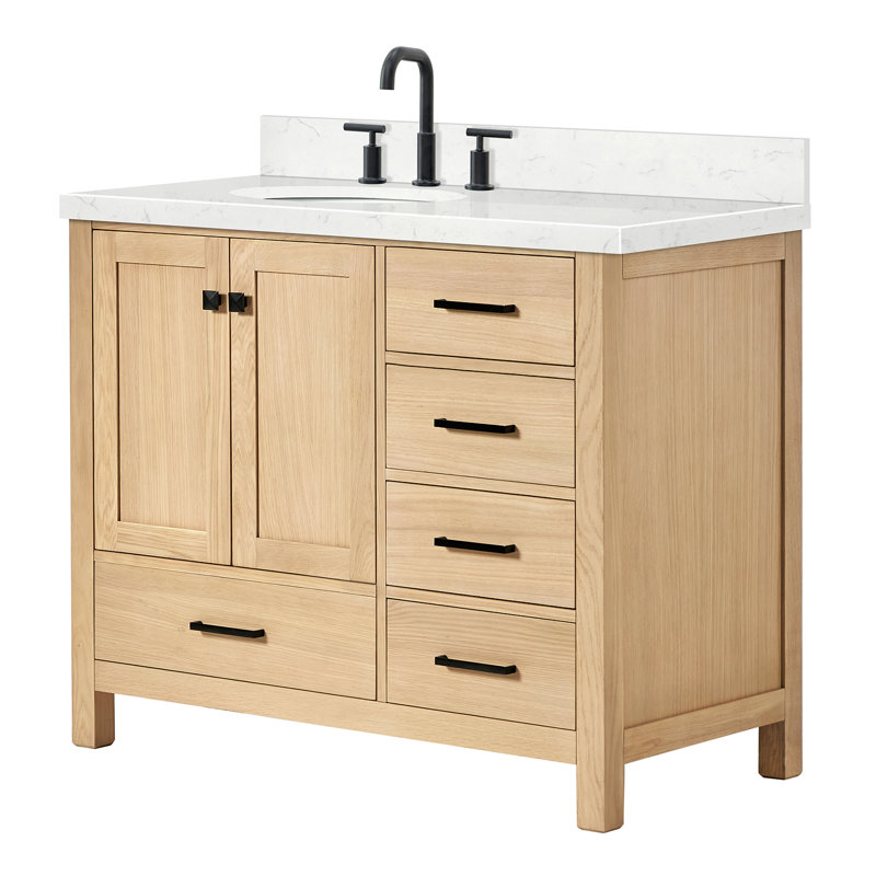  Meuble-lavabo simple 42,25 po avec comptoir en quartz, Chêne