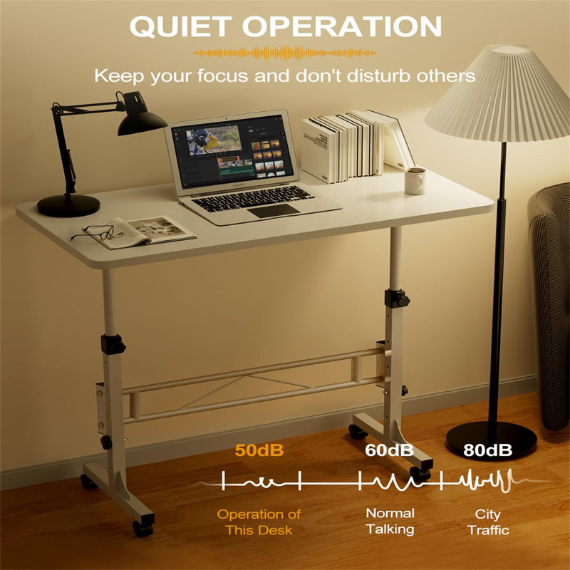 White Adjustable Height Mobile Standing Desk with Wheels