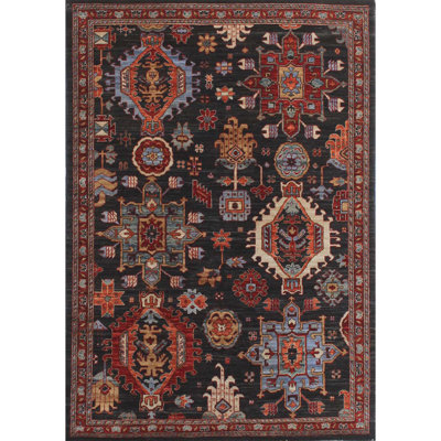 Tapis rouge / noir de haute qualité noué à la main de conception unique