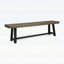 Banc d'extérieur en bois d'acacia avec finition gris sablé et pieds noirs, durable et élégant pour une utilisation sur le patio et la cour