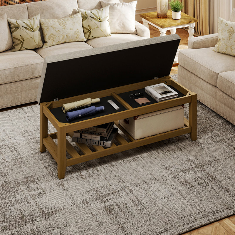 Banc de rangement rembourré de 113 cm (44,5 po) avec siège relevable et tablette à lattes, Linen-Linen