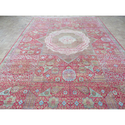 Tapis unique en laine noué à la main rouge 9 pi 9 po x 13 pi 9 po Mahvish