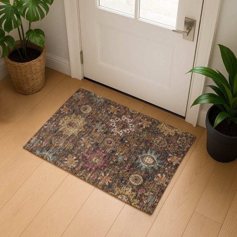 Premium Machine Washable Mayfield AMF2151 medallions Rug, Rectangle 1'8" x 2'6", Chocolate
