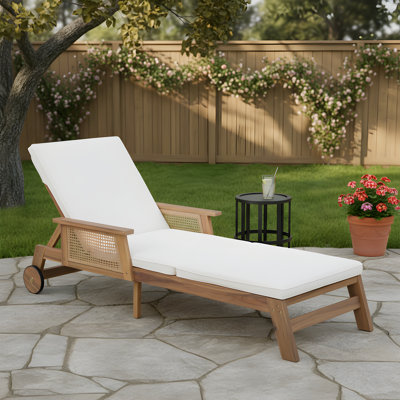 Jans Patio 2-Piece Acacia Wood Sunlounge With Wicker Panels & Ceramic Tile Side Table Set