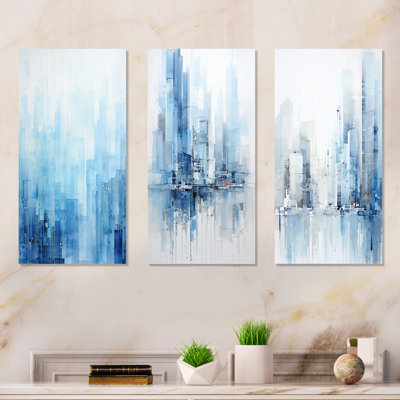 Azure Ascent Skycrapers Harmony - ensemble de 3 toiles de gratte-ciel