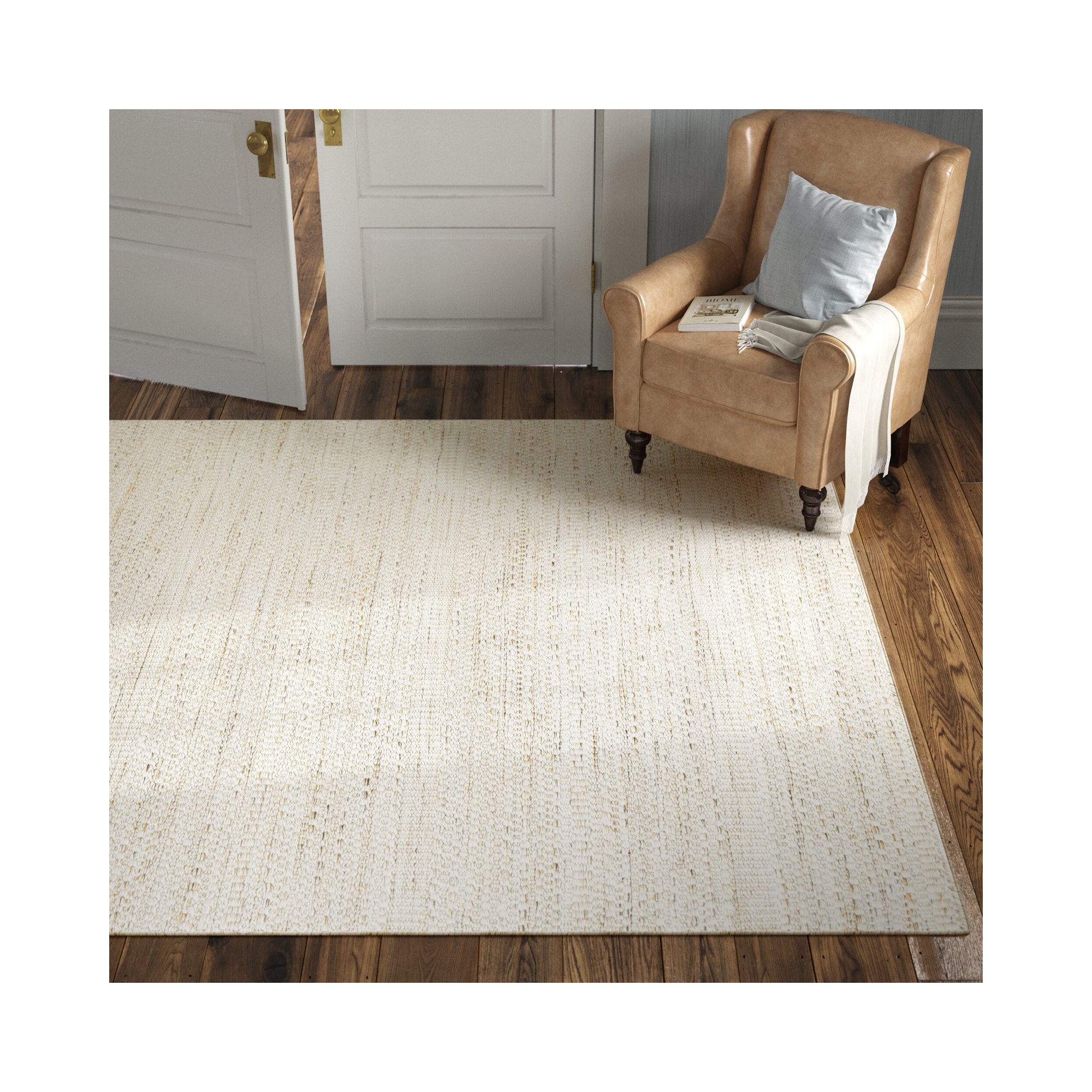 Lavande Wool Area Rug in Beige, Rectangle 5' x 7'6"