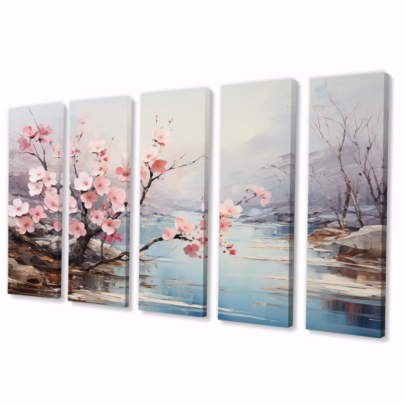 «Cherry Blossom Serenity I», impression sur toile tendue de 5 pièces
