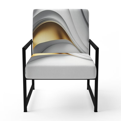 Abstract Geode Waves Grey I - Upholstered Contemporary Arm Chair, Modern Abstract Accent Chair