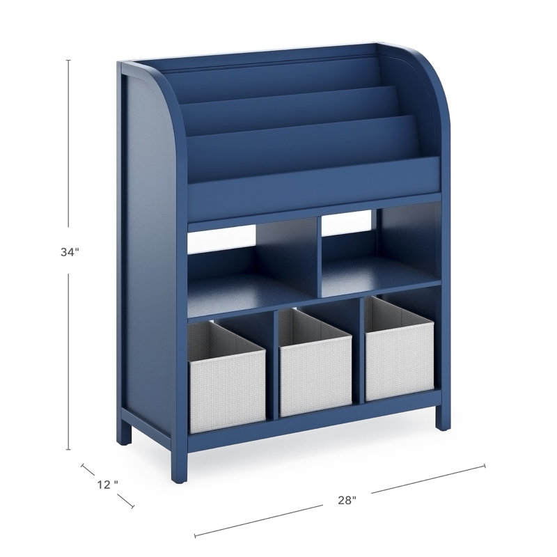 Navy Wooden Kids' Book and Toy Storage with Bins