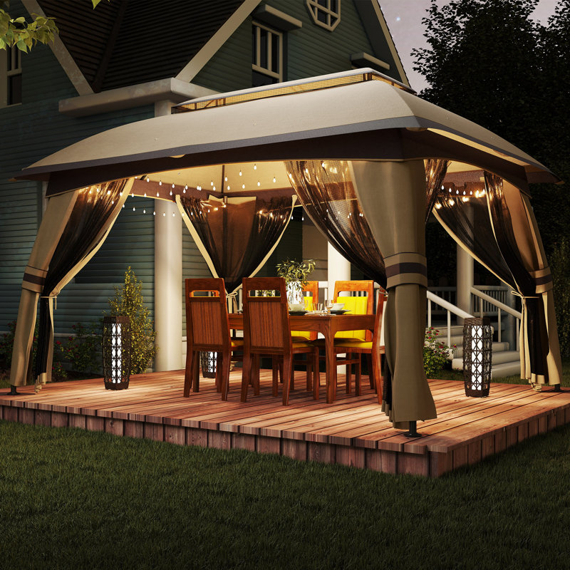 Steel Patio Gazebo, Beige, 10 Ft. W x 13 Ft. D