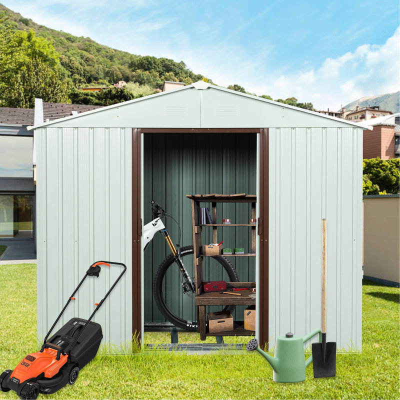Outdoor Metal Shed 8ft X 4ft With Aluminium And Lock White Robust Structure Padlock