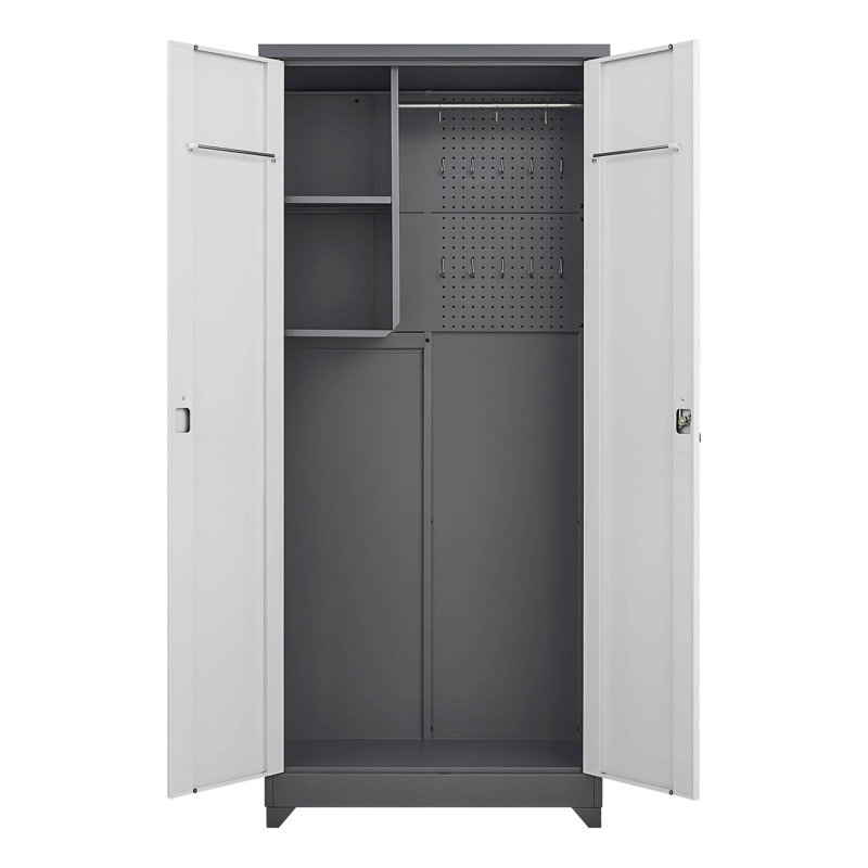 Metal Outdoor Cabinet,Large Capacity, Secure Lock For Anti-Theft, Waterproof And Moisture-Proof, With Shelves, Cleaning Tool Storage Cabinet, Vertical Tall Garden Cabinet