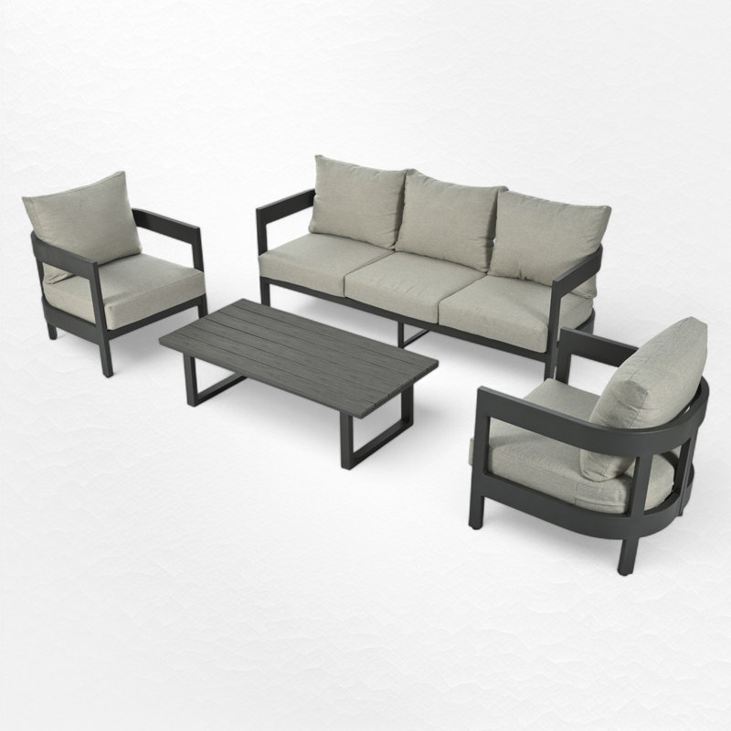 Ensemble de conversation de terrasse avec canapé et coussins 4 pièces, Gris clair