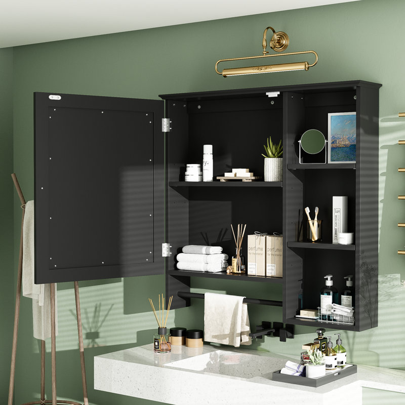 Pharmacie l 28,85 po x H 28 po avec miroir et tablettes réglables, Noir / argent