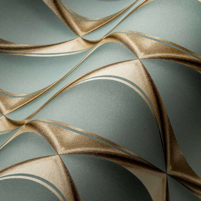 33' L x 21" W Wallpaper Roll, Black/Blue/Gold