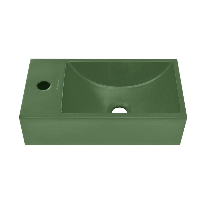 Lisse 16" Concrete Rectangle Wall-Mounted Sink With Left Side Faucet Mount , Matte Royal Green
