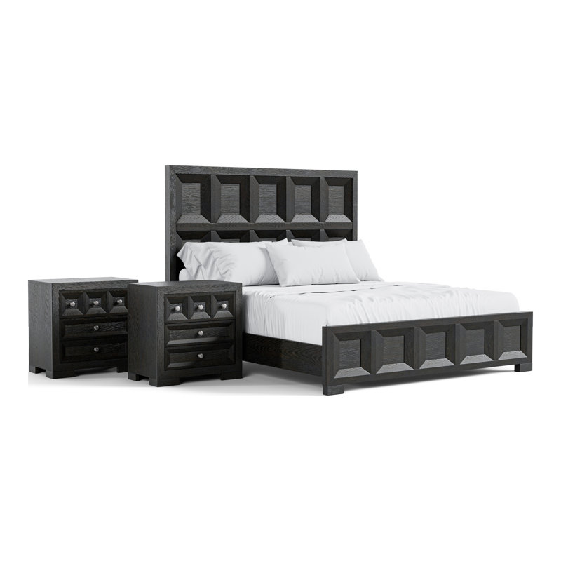 Ensemble de chambre Schell, Noir, 5 Pieces: Bed, 2 Nightstands, Dresser, Mirror, Grand