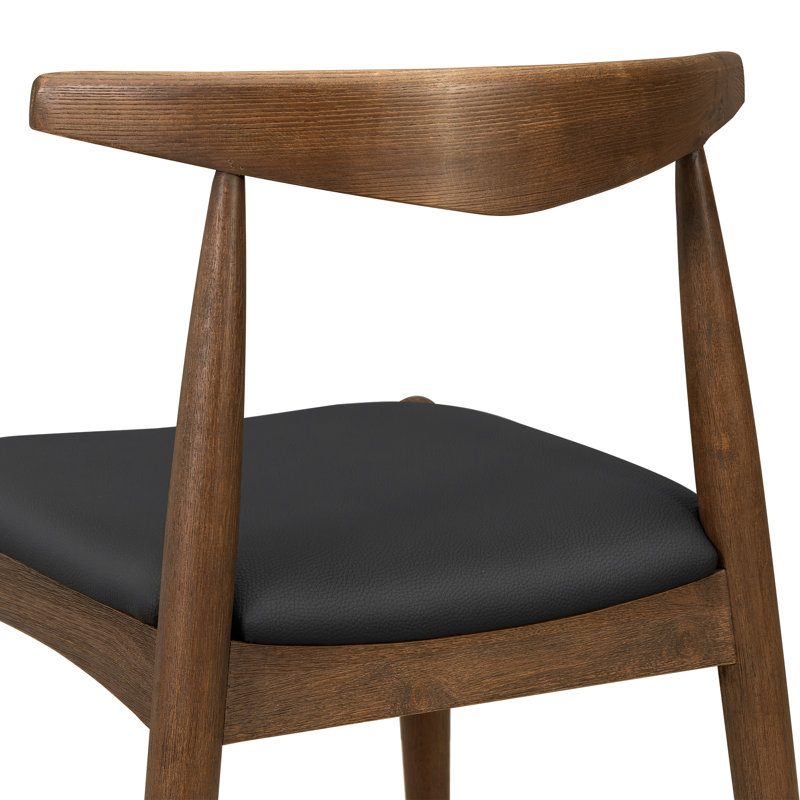 Mid-Century Modern Rubberwood Dining Chairs with Faux Leather Upholstery, Black Cushion/Walnut Frame