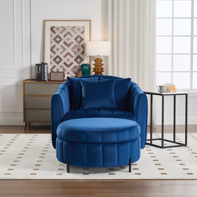 Upholstered  Swivel Barrel Armchair With Ottoman