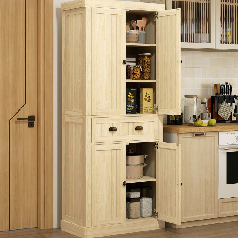 Armoire de cuisine 72 po Farmhouse, grande armoire de rangement autoportante avec 4 portes à fermeture douce, 2 tablettes réglables et un tiroir pour la salle à manger