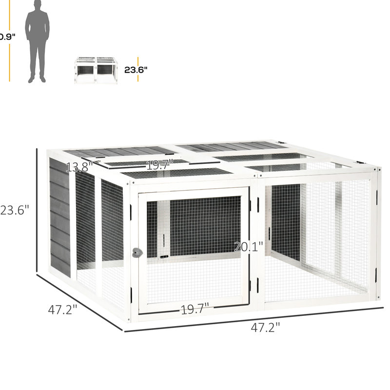 Cage extérieure grise, en bois avec gestion facile et porte pliante avec cochon d'Inde pour 1 à 4 lapins,