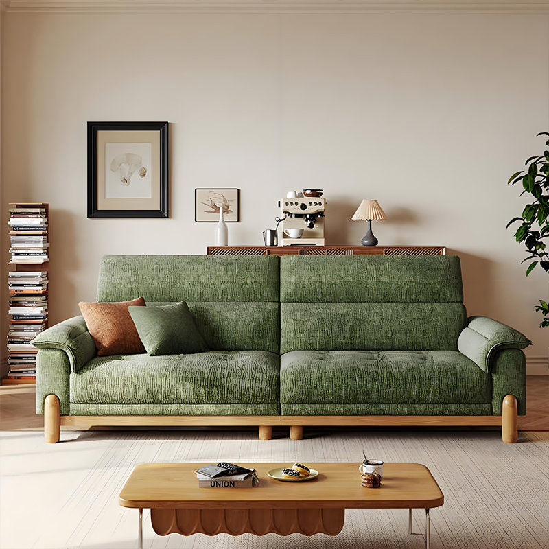 Causeuse 102,36 po en mélange de lin vert avec coussins décoratifs