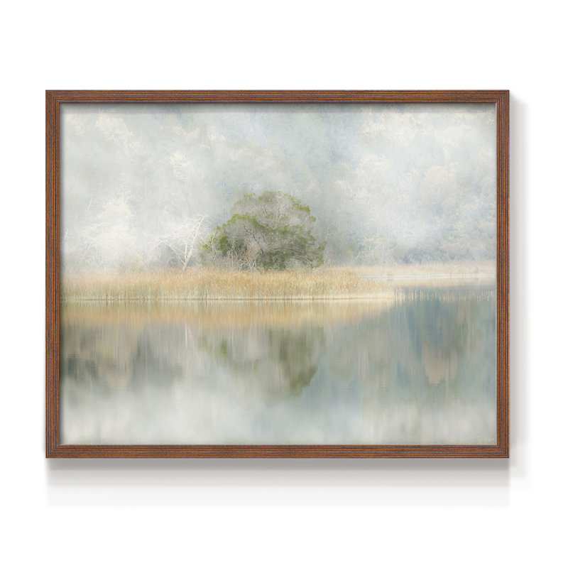 Silent Morning River -Framed Print - Restickable, 11" H x 14" W, Walnut
