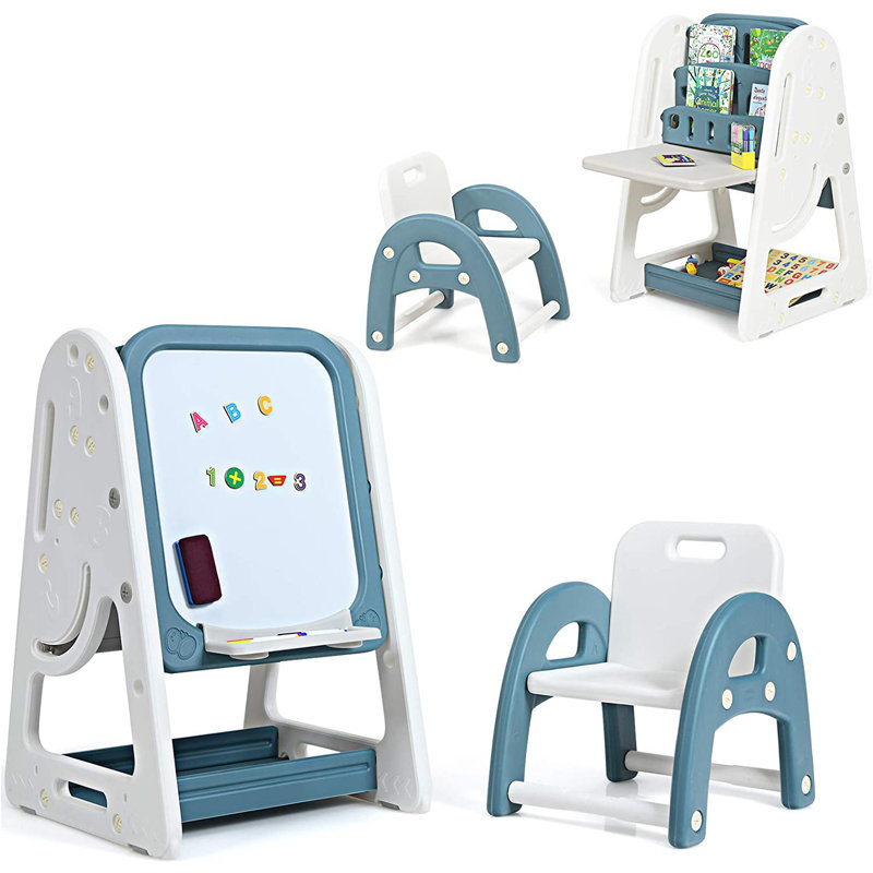 Zeno Kids Rectangular Interactive Table and Chair Set, Blue/White