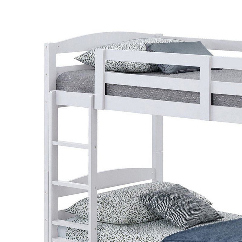 Sifa Twin Bunk Bed, Convenient Ladder, Arch Slat Design, Solid Wood, White