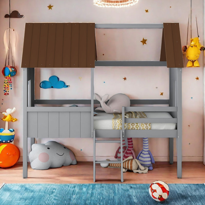 Alduina Kids Twin Loft Bed, Brown/Gray