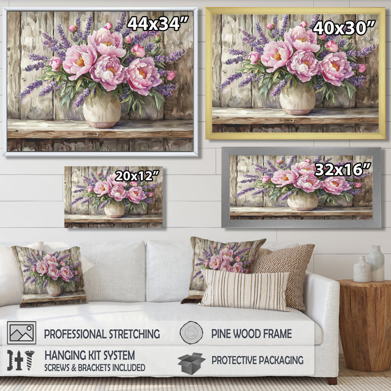 Dondrea - Floral Oversized Canvas Prints, Single Picture Framed Print, Black, 12" H x 20" W