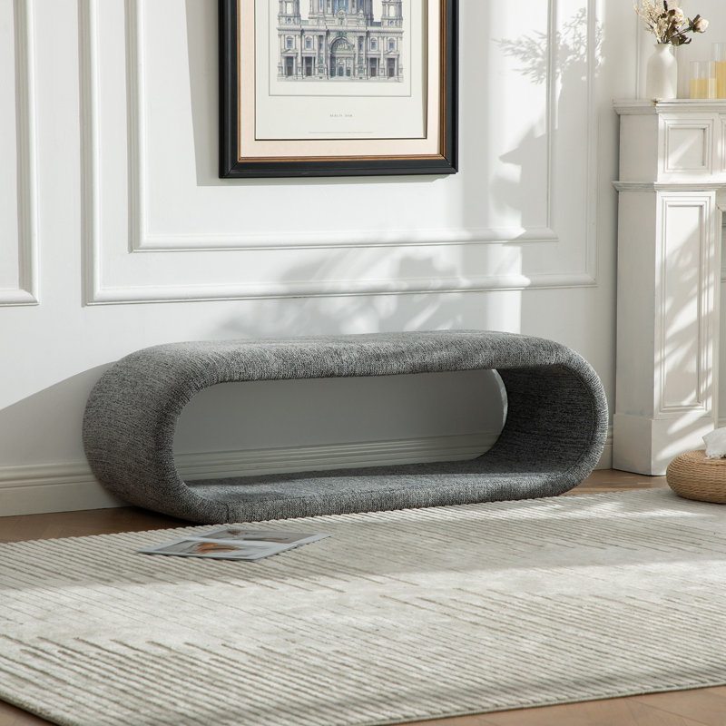 Banc rembourré en chenille avec tablette inférieure, Gris