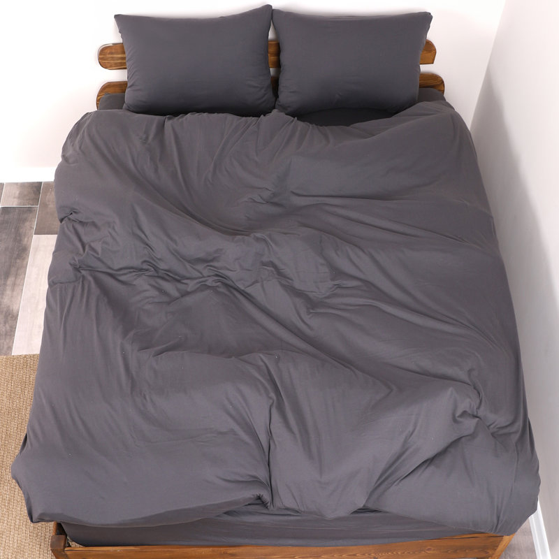 100% Cotton Jersey Knit Duvet Cover Set, King / California King Duvet Cover + 2 King Shams, Anthracite