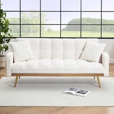 Lit beige de 175 cm, réglable à trois positions pour les petits espaces, accoudoirs confortables et rembourrage en mousse, convertible, 2 places