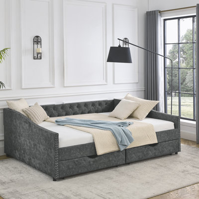 Daybed With Trundle Upholstered Tufted Sofa Bed