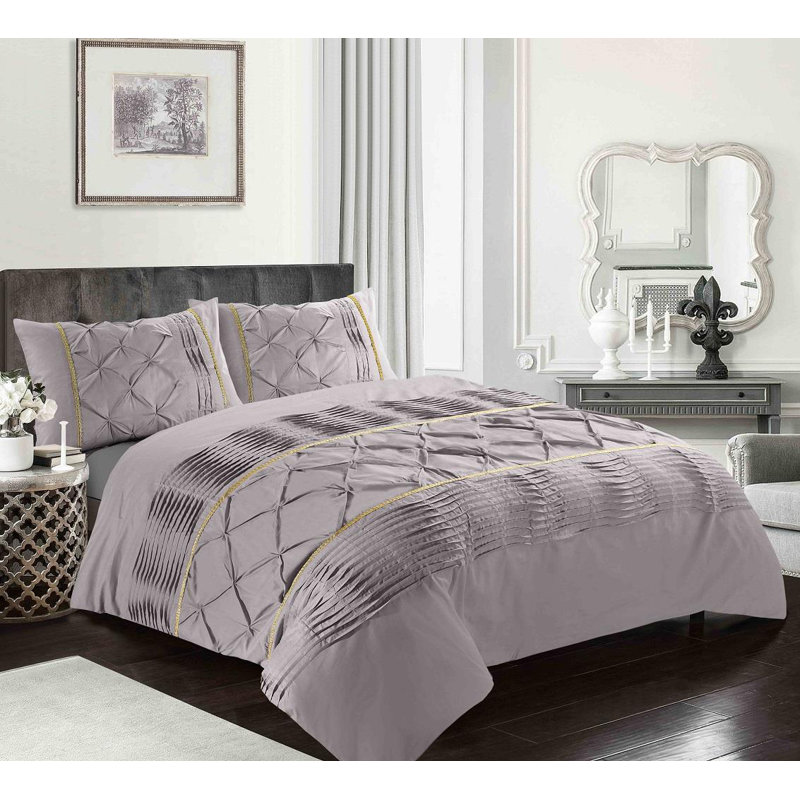 Moe Geometric Shapes Duvet Cover Set with Pillowcases Included, Super King - 2 Standard Pillowcases, Silver
