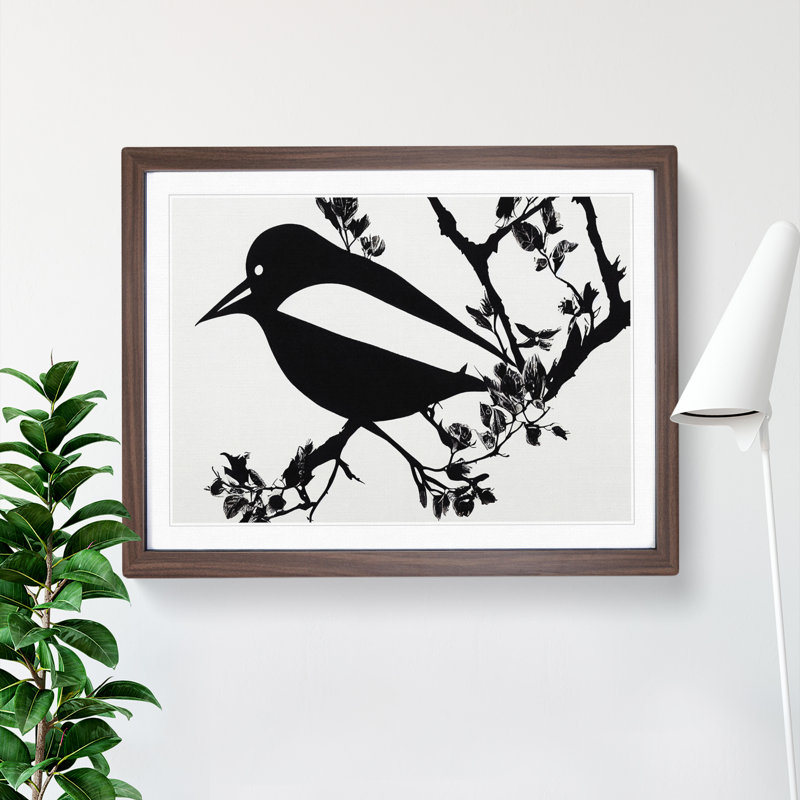 Eye Opening Bird - Single Picture Frame Painting, 46cm H x 64cm W x 2cm D, Walnut