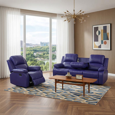 Canapé et chaise de salon en cuir vegan bleu foncé 2 pièces