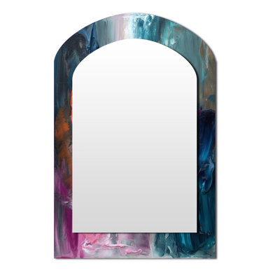 Modern Blue and Pink Abstract - Abstract Arch Decorative Wall Mirror, Modern Asymmetrical Mirror, Printed Metal Art