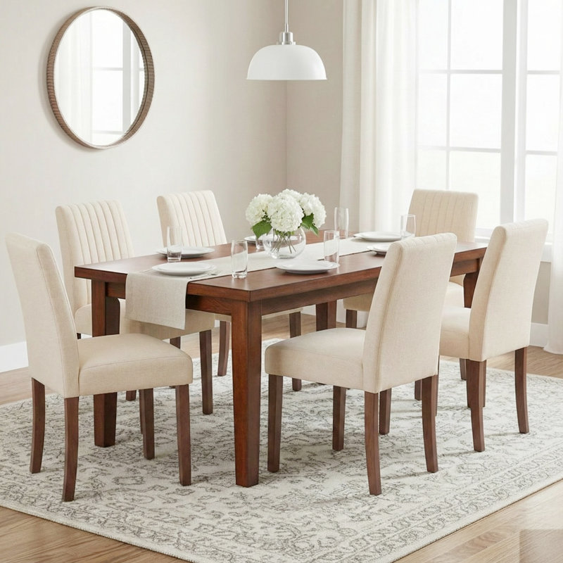 48cm H Fabric Upholstered Upholstered Back Side Chair, Beige