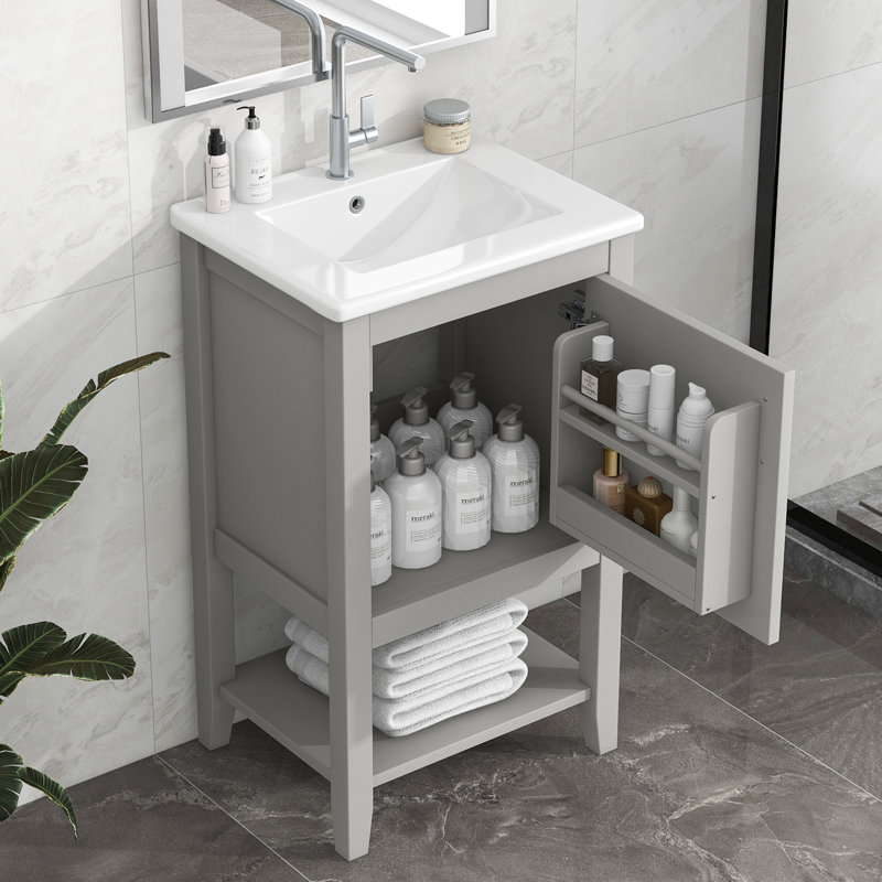 Meuble-lavabo de salle de bain avec lavabo, porte à fermeture douce, support de rangement et tablette ouverte pour les salles de bain modernes
