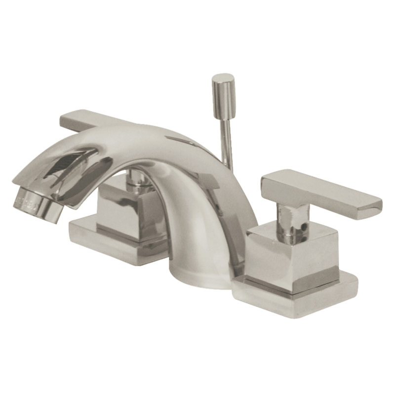 Kingston Brass Executive Two-Handle 3-Hole Deck Mount Mini-Widespread Bathroom Faucet with Brass Pop-Up, Brushed Nickel