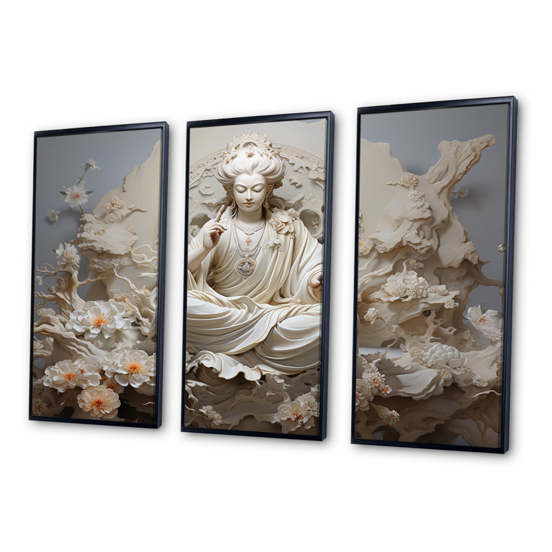 Ensemble d'art mural sur toile, "Hindu Bhagavad Gita Blessed I - Hindouisme", Cadre flottant noir, H 40 po x l 60 po x P 1 po