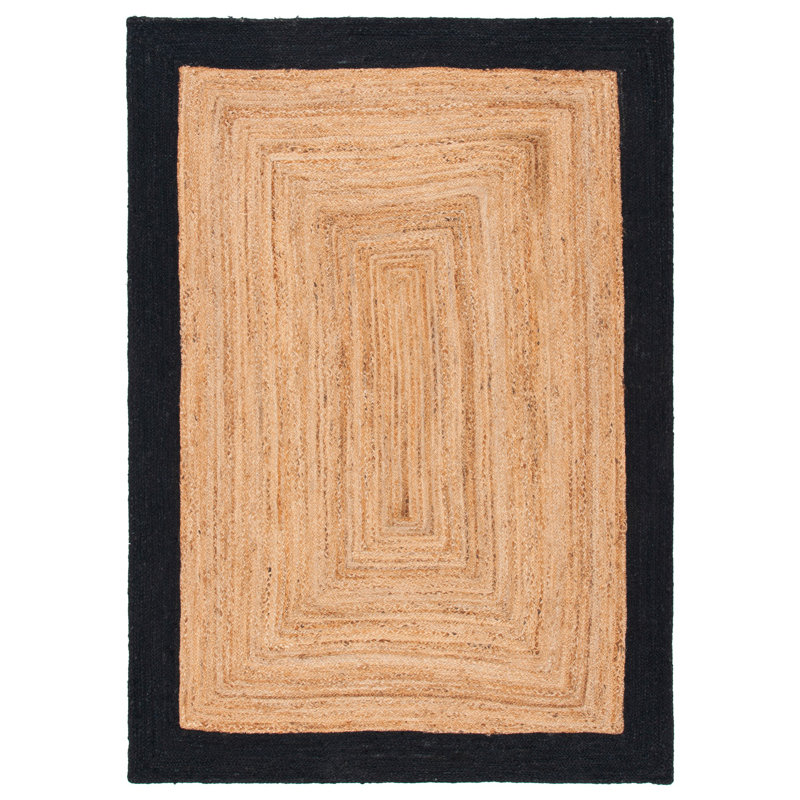 Tapis beige / noir en jute / coton tissé à plat à la main Middleton, Rectangle 4 pi x 6 pi